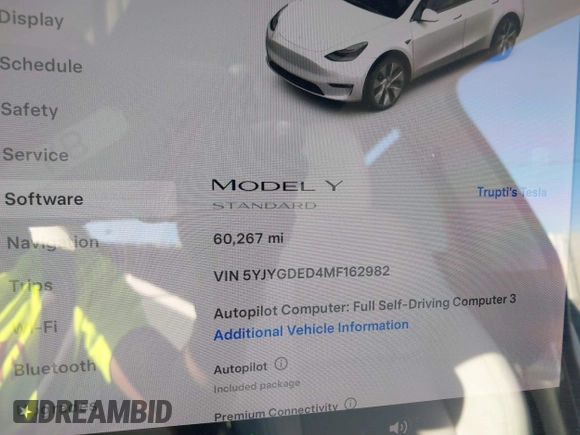 2021 Tesla Model Y Standard Range z VIN 5YJYGDED4MF162982, wystawiony jako IAAI lot #41378674 z przebiegiem 60 267 mil mil oraz . Historia ofert i sprzedaży dostępna na DreamBid. Obrazek 7.