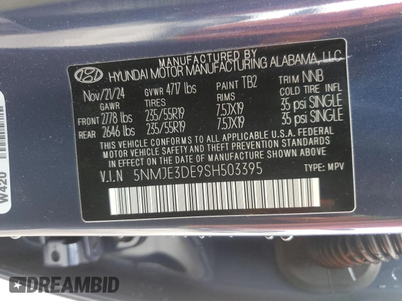 2025 Hyundai Tucson Limited with VIN 5NMJE3DE9SH503395, listed as a Copart auction lot 45580215 with 3,016 mi miles and Salvage Title. Bid and sale history available at carsss.com. Image 14.