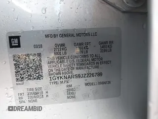 2018 Cadillac XT5 FWD with VIN 1GYKNARS9JZ226789, listed as a IAAI auction lot 41827357 with 60,469 mi miles. Bid and sale history available at carsss.com. Image 9.