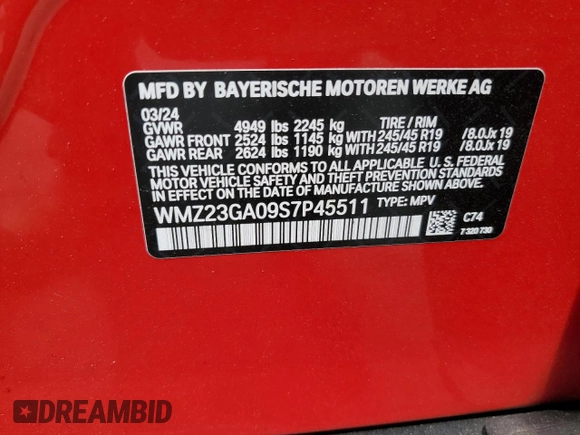 2025 MINI Countryman S with VIN WMZ23GA09S7P45511, listed as a Copart auction lot 58399045 with 9,368 mi miles and Salvage title. Bid and sale history available at DreamBid. Image 13.