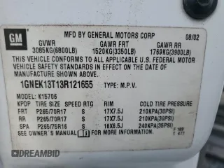 2003 Chevrolet Tahoe Z71 z VIN 1GNEK13T13R121655, wystawiony jako Copart lot #52484435 z przebiegiem 191 845 mil mil oraz Szkoda całkowita • Salvage title. Historia ofert i sprzedaży dostępna na DreamBid. Obrazek 13.