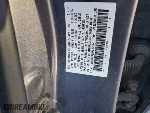 2013 Honda Accord Sport with VIN 1HGCR2F52DA092974, listed as a Copart auction lot 48638075 with 161,919 mi miles and Clean Title. Bid and sale history available at DreamBid. Image 12.