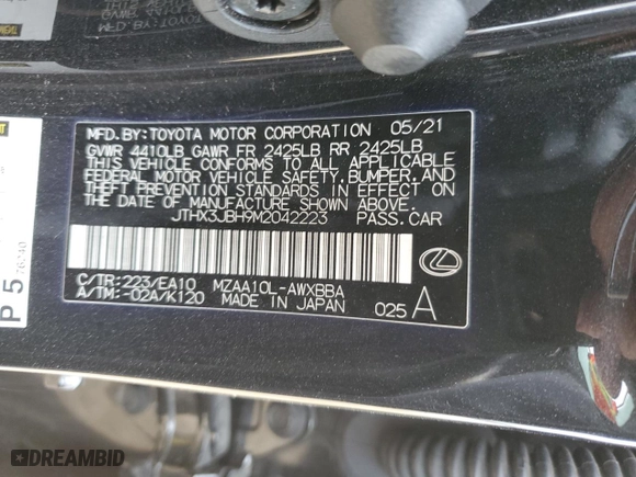 2021 Lexus UX with VIN JTHX3JBH9M2042223, listed as a Copart auction lot 51794443 with 0 mi miles. Bid and sale history available at carsss.com. Image 13.