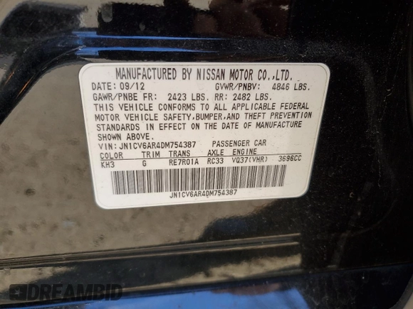 2013 Infiniti G37 x z VIN JN1CV6AR4DM754387, wystawiony jako Copart lot #46638355 z przebiegiem Nie podano mil oraz Szkoda całkowita • Salvage title. Historia ofert i sprzedaży dostępna na DreamBid. Obrazek 13.