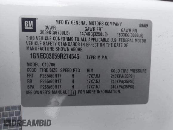 2009 Chevrolet Tahoe Police z VIN 1GNEC03059R274545, wystawiony jako IAAI lot #41156691 z przebiegiem 195 702 mil mil oraz . Historia ofert i sprzedaży dostępna na DreamBid. Obrazek 9.