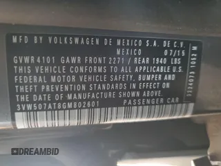 2016 Volkswagen Beetle Denim с VIN 3VW507AT8GM802601, выставлен на аукционе Copart как лот 60335415 с пробегом 71 163 миль миль и Списание • Salvage title. История ставок и продаж доступна на DreamBid. Изображение 12.