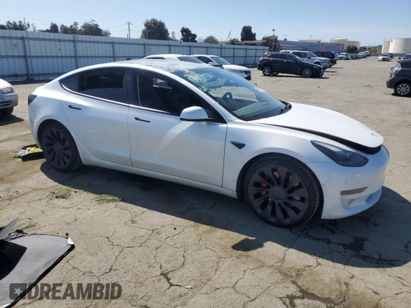 2021 Tesla Model 3 Performance with VIN 5YJ3E1ECXMF091342, listed as a Copart auction lot 49987595 with 120,881 mi miles and Salvage Title. Bid and sale history available at DreamBid. Image 4.
