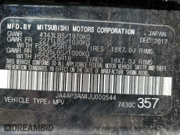 2018 Mitsubishi Outlander SE with VIN JA4AP3AW4JU000544, listed as a Copart auction lot 53623385 with 155,075 mi miles and Salvage title. Bid and sale history available at DreamBid. Image 16.
