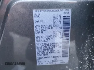 2018 Nissan Pathfinder Platinum with VIN 5N1DR2MM0JC648997, listed as a Copart auction lot 72800184 with 145,940 mi miles and Salvage title. Bid and sale history available at DreamBid. Image 16.
