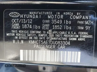 2013 Hyundai Accent GS z VIN KMHCT5AE7DU083304, wystawiony jako IAAI lot #41847588 z przebiegiem 133 971 mil mil oraz . Historia ofert i sprzedaży dostępna na DreamBid. Obrazek 9.