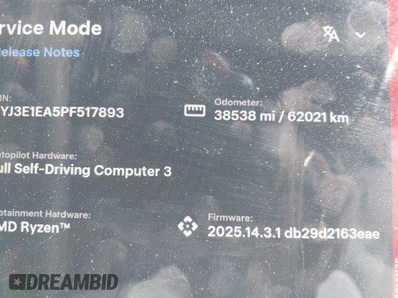 2023 Tesla Model 3 z VIN 5YJ3E1EA5PF517893, wystawiony jako IAAI lot #42515181 z przebiegiem 38 538 mil mil oraz . Historia ofert i sprzedaży dostępna na DreamBid. Obrazek 16.