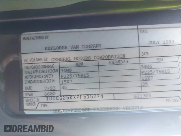 1993 GMC Vandura z VIN 1GDEG25KXPF515274, wystawiony jako IAAI lot #41663966 z przebiegiem 112 288 mil mil oraz . Historia ofert i sprzedaży dostępna na DreamBid. Obrazek 9.