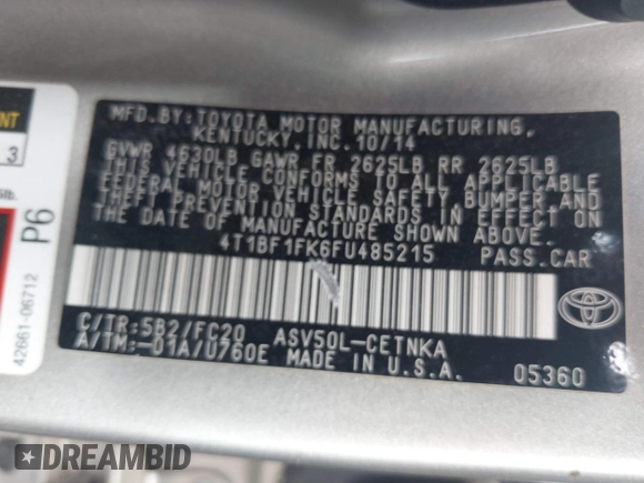 2015 Toyota Camry XLE z VIN 4T1BF1FK6FU485215, wystawiony jako IAAI lot #41938932 z przebiegiem 123 401 mil mil oraz . Historia ofert i sprzedaży dostępna na DreamBid. Obrazek 9.
