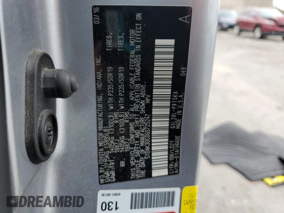 2016 Toyota Sienna SE with VIN 5TDXK3DC0GS725247, listed as a Copart auction lot 48266475 with 100,122 mi miles and Salvage title. Bid and sale history available at DreamBid. Image 15.