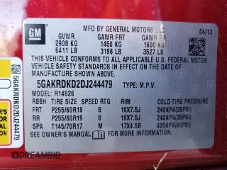 2013 Buick Enclave Premium with VIN 5GAKRDKD2DJ244479, listed as a Copart auction lot 48547635 with 152,556 mi miles and Salvage Title. Bid and sale history available at DreamBid. Image 13.