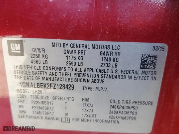 2015 Chevrolet Equinox LT with VIN 1GNALBEK2FZ128429, listed as a Copart auction lot 48528845 with 74,146 mi miles and Clean Title. Bid and sale history available at carsss.com. Image 15.