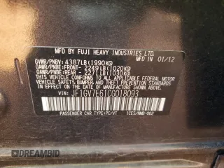 2012 Subaru WRX WRX with VIN JF1GV7E61CG018093, listed as a Copart auction lot 46181275 with 87,626 mi miles and Salvage title. Bid and sale history available at DreamBid. Image 14.