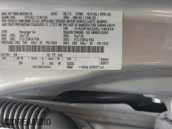 2014 Ford Focus SE with VIN 1FADP3K22EL140219, listed as a IAAI auction lot 42107380 with 205,519 mi miles. Bid and sale history available at carsss.com. Image 9.