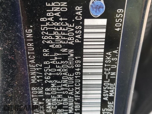 2012 Toyota Camry L with VIN 4T1BF1FKXCU194891, listed as a Copart auction lot 84500754 with 92,640 mi miles and Salvage Title. Bid and sale history available at carsss.com. Image 13.
