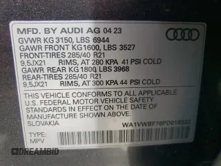 2023 Audi SQ7 Prestige z VIN WA1VWBF76PD019332, wystawiony jako Copart lot #59294704 z przebiegiem 7257 mil mil oraz Szkody całkowita. Historia ofert i sprzedaży dostępna na DreamBid. Obrazek 14.