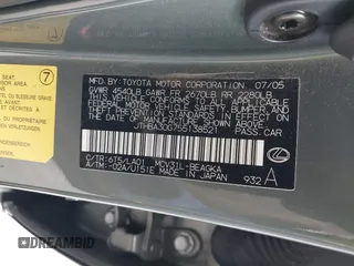 2005 Lexus ES 350 z VIN JTHBA30G755138521, wystawiony jako IAAI lot #41743952 z przebiegiem 83 664 mil mil oraz . Historia ofert i sprzedaży dostępna na DreamBid. Obrazek 9.