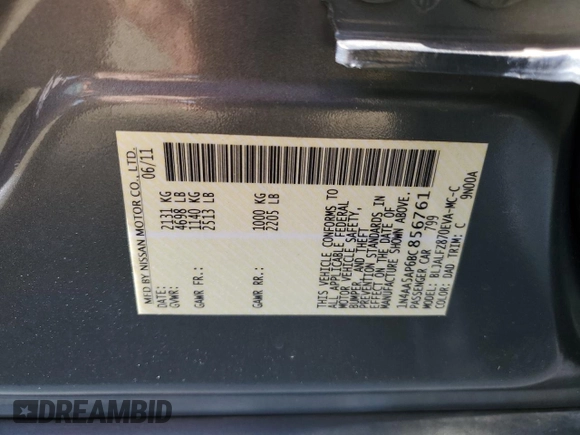 2011 Nissan Maxima 3.5 SV with VIN 1N4AA5AP6BC856761, listed as a Copart auction lot 52685945 with 88,863 mi miles and Salvage Title. Bid and sale history available at carsss.com. Image 12.