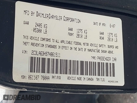 2007 Chrysler 300 C with VIN 2C3LA63H97H861511, listed as a IAAI auction lot 42136495 with 113,972 mi miles. Bid and sale history available at carsss.com. Image 9.