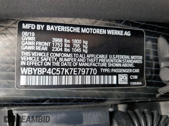 2019 BMW i3 with VIN WBY8P4C57K7E79770, listed as a Copart auction lot 55701535 with 33,344 mi miles and Salvage title. Bid and sale history available at DreamBid. Image 13.