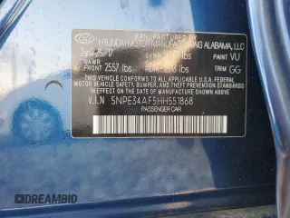 2017 Hyundai Sonata Sport with VIN 5NPE34AF5HH551868, listed as a Copart auction lot 50293845 with 48,274 mi miles and Salvage Title. Bid and sale history available at DreamBid. Image 12.