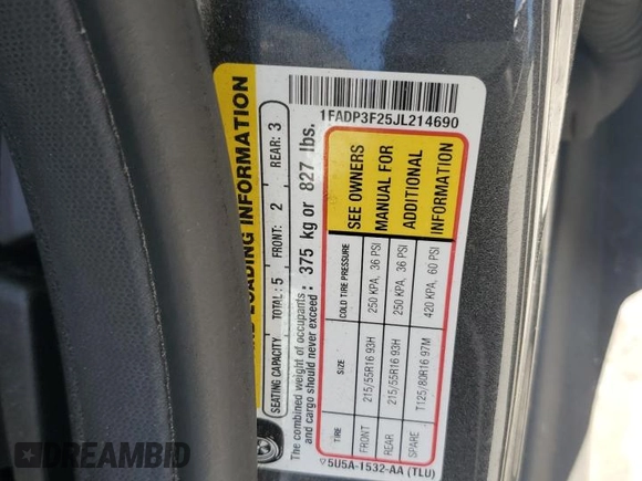 2018 Ford Focus SE with VIN 1FADP3F25JL214690, listed as a Copart auction lot 53538425 with 139,650 mi miles and Salvage title. Bid and sale history available at DreamBid. Image 13.