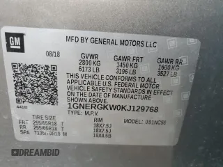 2019 Chevrolet Traverse LT Cloth z VIN 1GNERGKW0KJ129768, wystawiony jako Copart lot #50124355 z przebiegiem 66 056 mil mil oraz Szkoda całkowita • Salvage title. Historia ofert i sprzedaży dostępna na DreamBid. Obrazek 15.