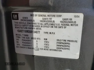 2005 GMC Envoy SLT z VIN 1GKET16M356134877, wystawiony jako Copart lot #57333345 z przebiegiem 205 714 mil mil oraz Szkoda całkowita • Salvage title. Historia ofert i sprzedaży dostępna na DreamBid. Obrazek 12.