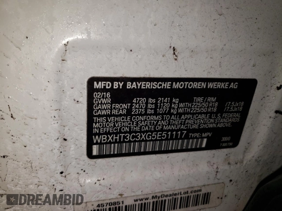 2016 BMW X1 xDrive28i with VIN WBXHT3C3XG5E51117, listed as a Copart auction lot 48243355 with 129,607 mi miles and Salvage Title. Bid and sale history available at carsss.com. Image 12.