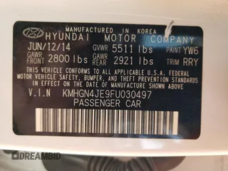 2015 Hyundai Genesis 3.8L with VIN KMHGN4JE9FU030497, listed as a Copart auction lot 58229074 with 166,236 mi miles and Salvage Title. Bid and sale history available at carsss.com. Image 14.