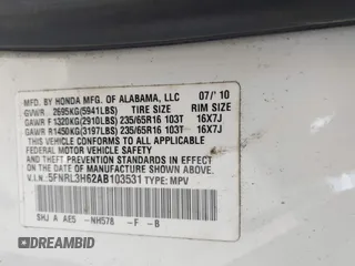 2010 Honda Odyssey EX-L с VIN 5FNRL3H62AB103531, выставлен на аукционе IAAI как лот 42227032 с пробегом 78 271 миль миль и . История ставок и продаж доступна на DreamBid. Изображение 9.