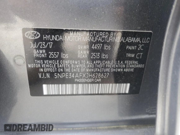 2018 Hyundai Sonata SEL with VIN 5NPE34AFXJH628627, listed as a Copart auction lot 54435635 with 104,991 mi miles and Salvage Title. Bid and sale history available at DreamBid. Image 12.