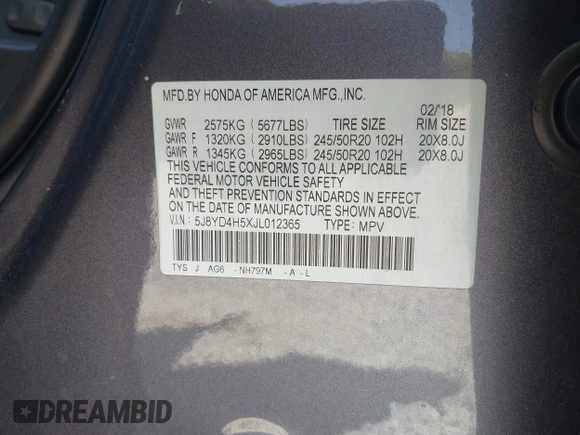 2018 Acura MDX Technology z VIN 5J8YD4H5XJL012365, wystawiony jako IAAI lot #42078566 z przebiegiem 156 442 mil mil oraz . Historia ofert i sprzedaży dostępna na DreamBid. Obrazek 9.