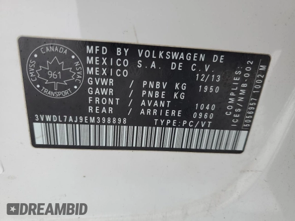 2014 Volkswagen Jetta Comfortline z VIN 3VWDL7AJ9EM398898, wystawiony jako Copart lot #86367554 z przebiegiem Nie podano mil oraz Czysty tytuł • Clean title. Historia ofert i sprzedaży dostępna na DreamBid. Obrazek 12.