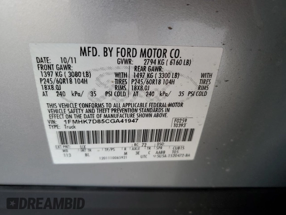2012 Ford Explorer XLT z VIN 1FMHK7D85CGA41947, wystawiony jako Copart lot #55871925 z przebiegiem 119 152 mil mil oraz Szkoda całkowita • Salvage title. Historia ofert i sprzedaży dostępna na DreamBid. Obrazek 13.