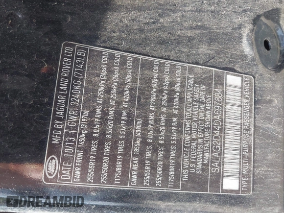 2013 Land Rover LR4 HSE с VIN SALAG2D44DA697884, выставлен на аукционе IAAI как лот 42620594 с пробегом 134 174 миль миль и . История ставок и продаж доступна на DreamBid. Изображение 9.