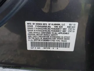 2013 Honda Ridgeline RT with VIN 5FPYK1F28DB011743, listed as a IAAI auction lot 41435328 with 71,136 mi miles. Bid and sale history available at carsss.com. Image 9.