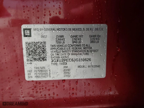 2018 GMC Sierra 1500 Denali with VIN 3GTU2PEC6JG159626, listed as a Copart auction lot 81371384 with 101,456 mi miles and Salvage Title. Bid and sale history available at carsss.com. Image 12.