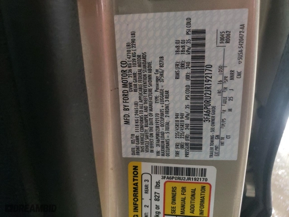 2018 Ford Fusion Hybrid Titanium with VIN 3FA6P0RU2JR192170, listed as a Copart auction lot 48724345 with 102,690 mi miles and Salvage Title. Bid and sale history available at carsss.com. Image 12.