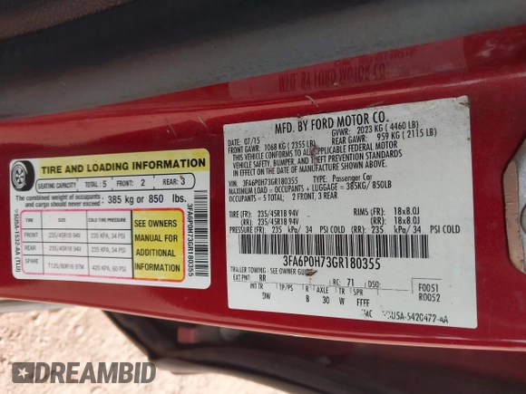 2016 Ford Fusion SE with VIN 3FA6P0H73GR180355, listed as a IAAI auction lot 42087405 with 298,018 mi miles. Bid and sale history available at carsss.com. Image 9.