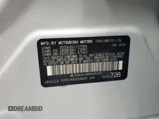 2024 Mitsubishi Mirage ES with VIN ML32AUHJ4RH008243, listed as a Copart auction lot 65278825 with 29,113 mi miles and Clean title. Bid and sale history available at DreamBid. Image 12.