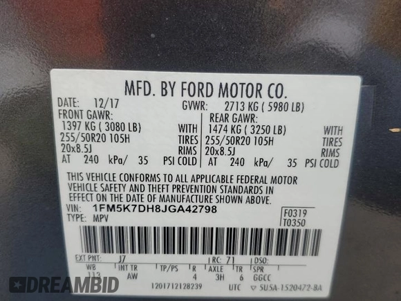 2018 Ford Explorer XLT z VIN 1FM5K7DH8JGA42798, wystawiony jako Copart lot #59027985 z przebiegiem 92 088 mil mil oraz Szkoda całkowita • Salvage title. Historia ofert i sprzedaży dostępna na DreamBid. Obrazek 14.