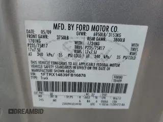 2009 Ford F-150 STX с VIN 1FTRX14839FB16876, выставлен на аукционе Copart как лот 51251245 с пробегом 151 202 миль миль и Чистый • Clean title. История ставок и продаж доступна на DreamBid. Изображение 12.