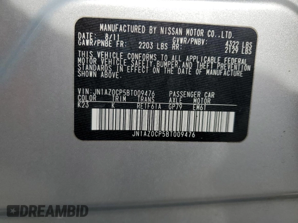 2011 Nissan LEAF SL-e with VIN JN1AZ0CP5BT009476, listed as a Copart auction lot 52208025 with 144,475 mi miles and Clean Title. Bid and sale history available at carsss.com. Image 12.