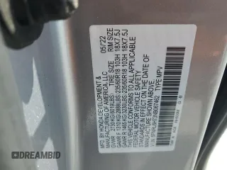 2022 Honda Odyssey EX-L with VIN 5FNRL6H73NB067462, listed as a Copart auction lot 53811365 with 44,182 mi miles and Salvage Title. Bid and sale history available at DreamBid. Image 13.