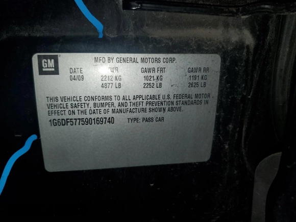 2009 Cadillac CTS RWD с VIN 1G6DF577590169740, выставлен на аукционе Copart как лот 57041055 с пробегом 68 857 миль миль и Списание • Salvage title. История ставок и продаж доступна на DreamBid. Изображение 12.
